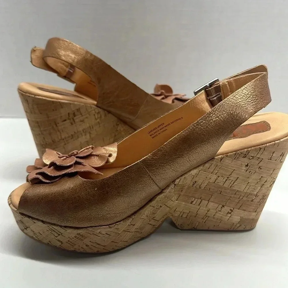 Korks Colleen Heels High Heel Shoes Leather Floral Open Toe Metallic Size 10